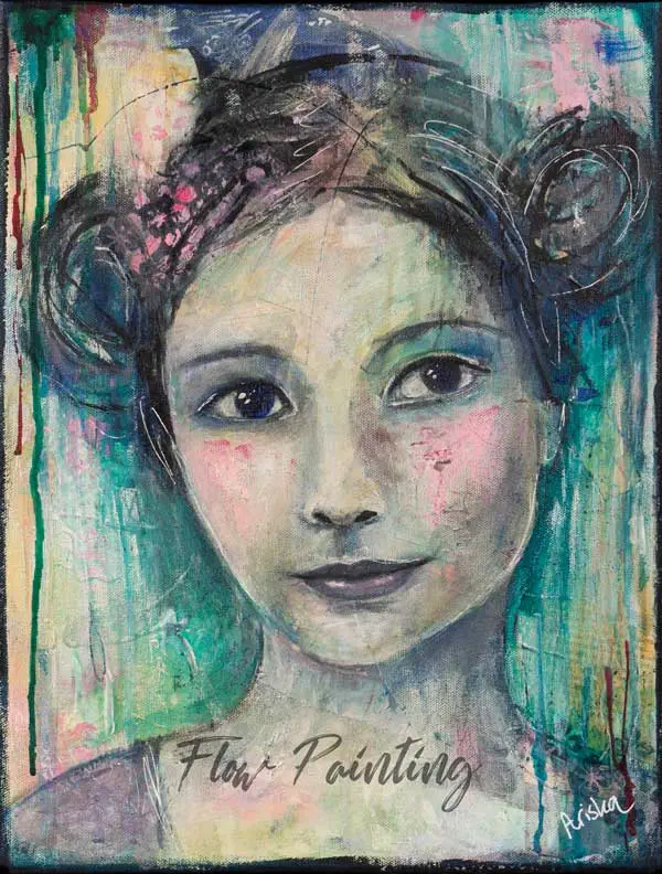 Lovely Lady 1 - Mixed media portret schilderij - Ariska Keldermann-Simons